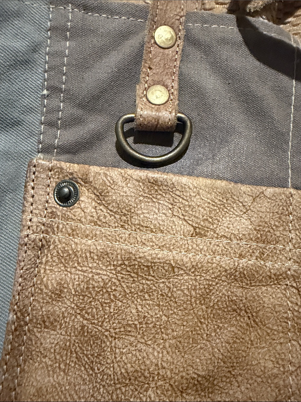 Myra Canvas & Leather Tote Bag in Brown and Gray - Picture 5 of 10